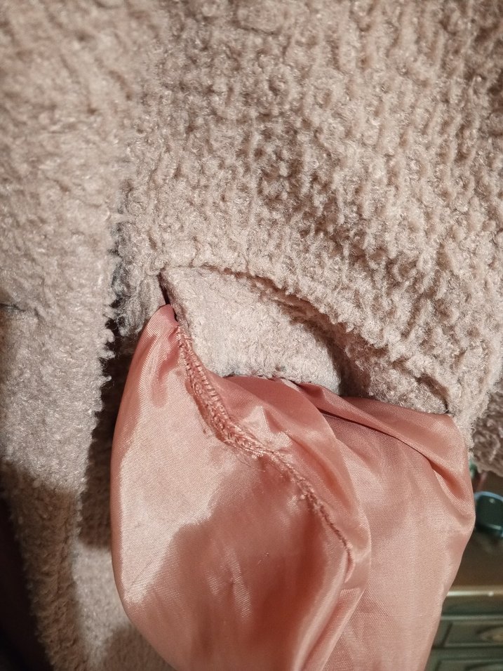 gül kurusu rengi Uzun Peluş Kadın Kaban - Görsel 4