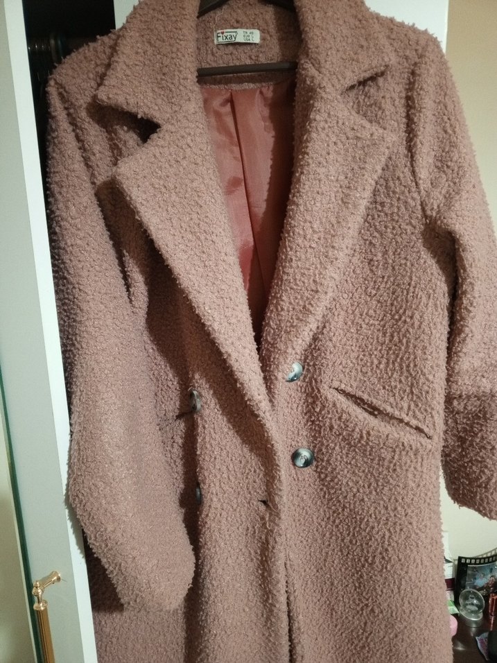 gül kurusu rengi Uzun Peluş Kadın Kaban - Görsel 3