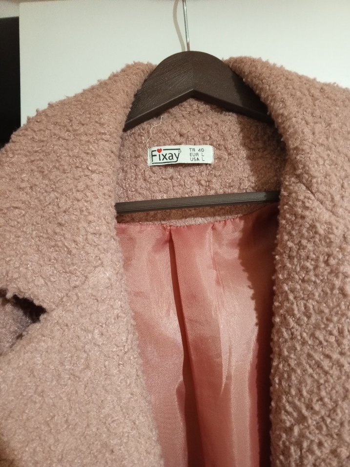 gül kurusu rengi Uzun Peluş Kadın Kaban - Görsel 2