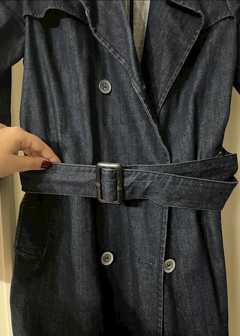 Lacivert Kadın Denim Midi Trençkot - Görsel 3