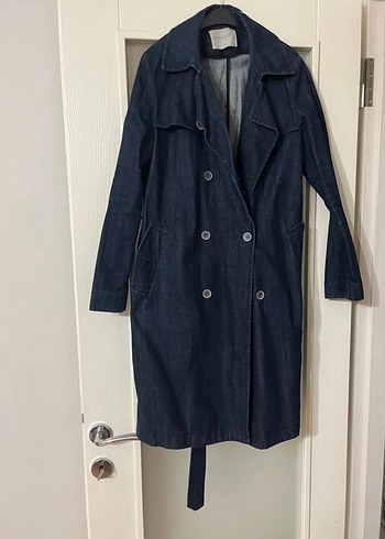 Lacivert Kadın Denim Midi Trençkot - Görsel 6