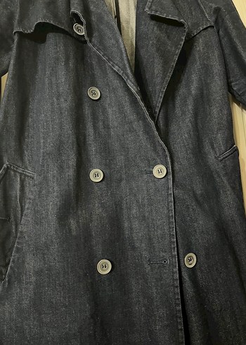 Lacivert Kadın Denim Midi Trençkot - Görsel 4