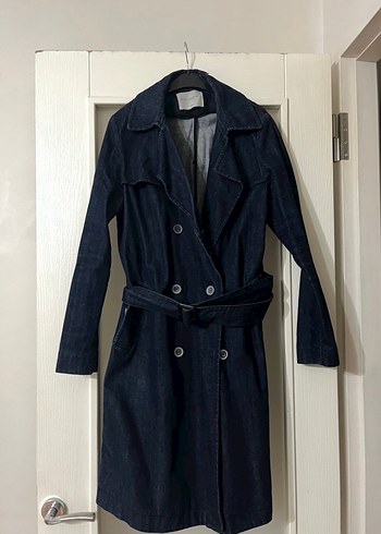 Lacivert Kadın Denim Midi Trençkot - Görsel 2