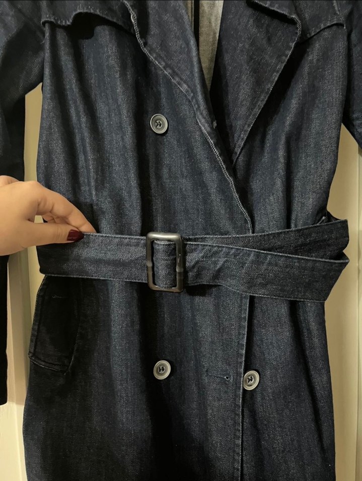 Lacivert Kadın Denim Midi Trençkot - Görsel 3