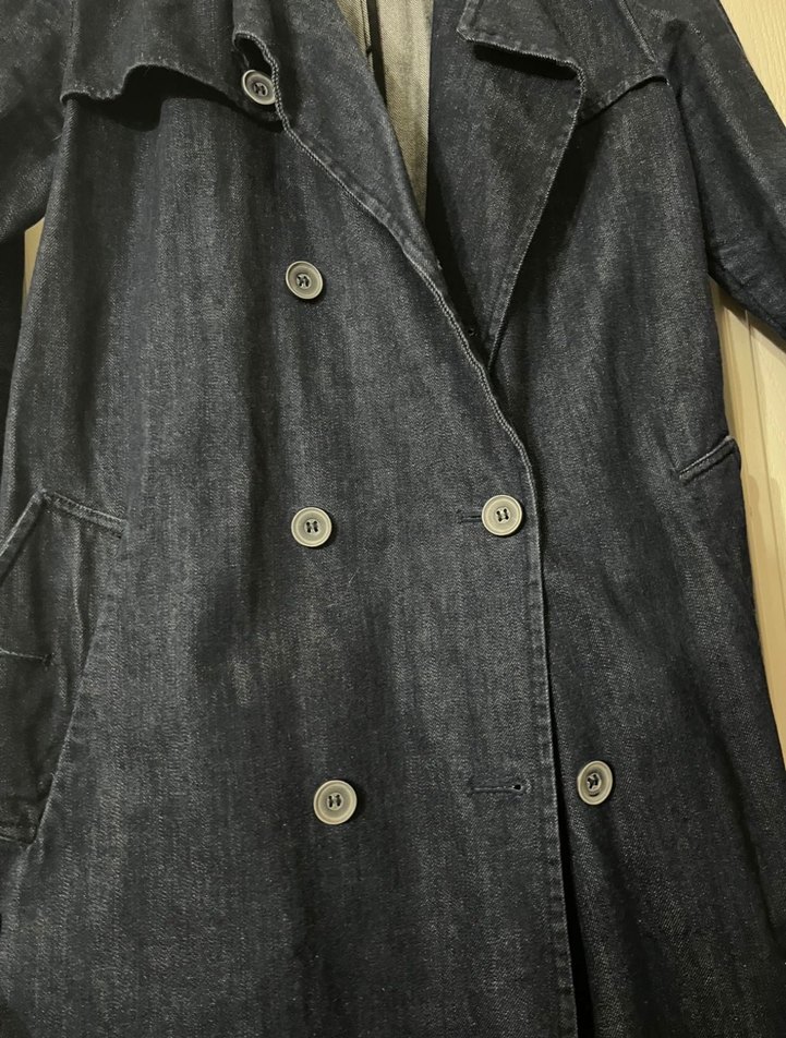 Lacivert Kadın Denim Midi Trençkot - Görsel 4