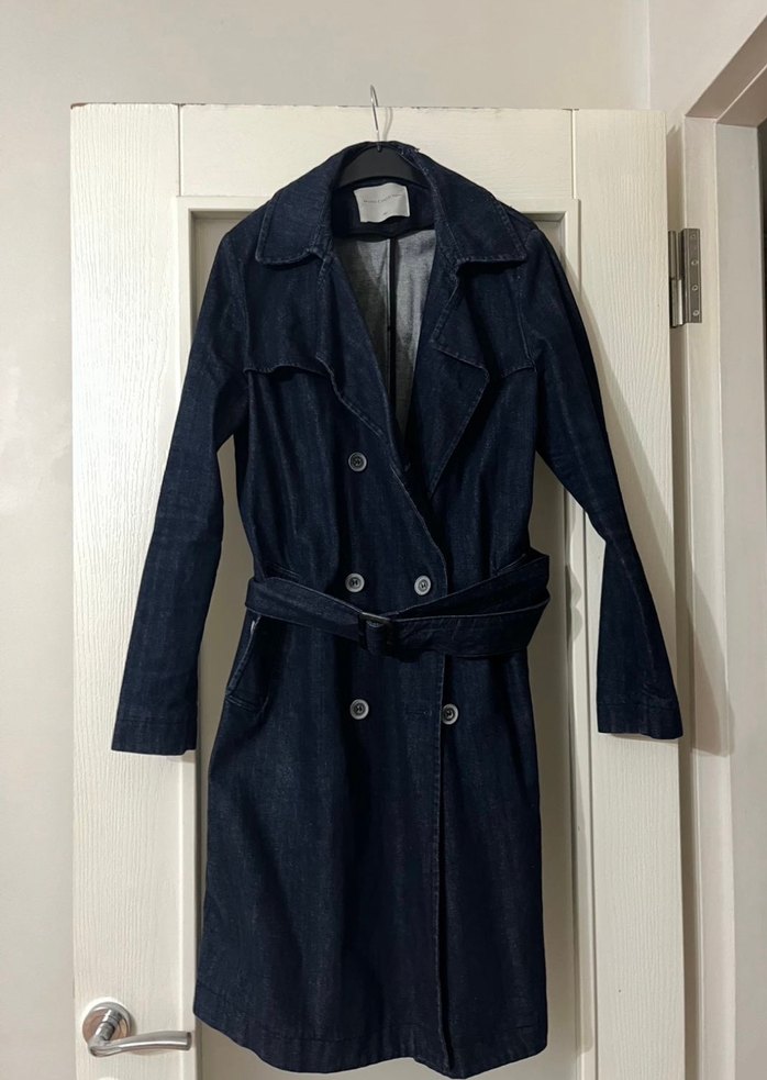 Lacivert Kadın Denim Midi Trençkot - Görsel 2