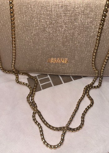 Zincir Detaylı Altın Rengi Deri Kadın Çanta - Görsel 7