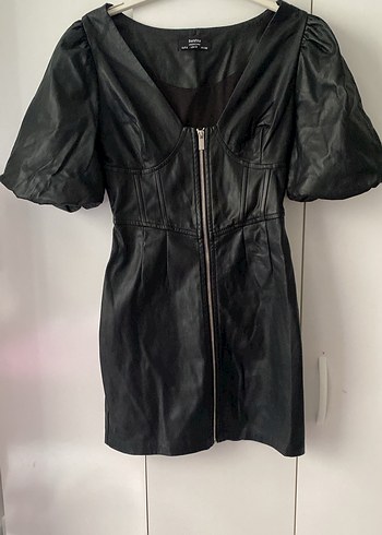 Siyah Deri Kadın Mini Elbise - Görsel 2