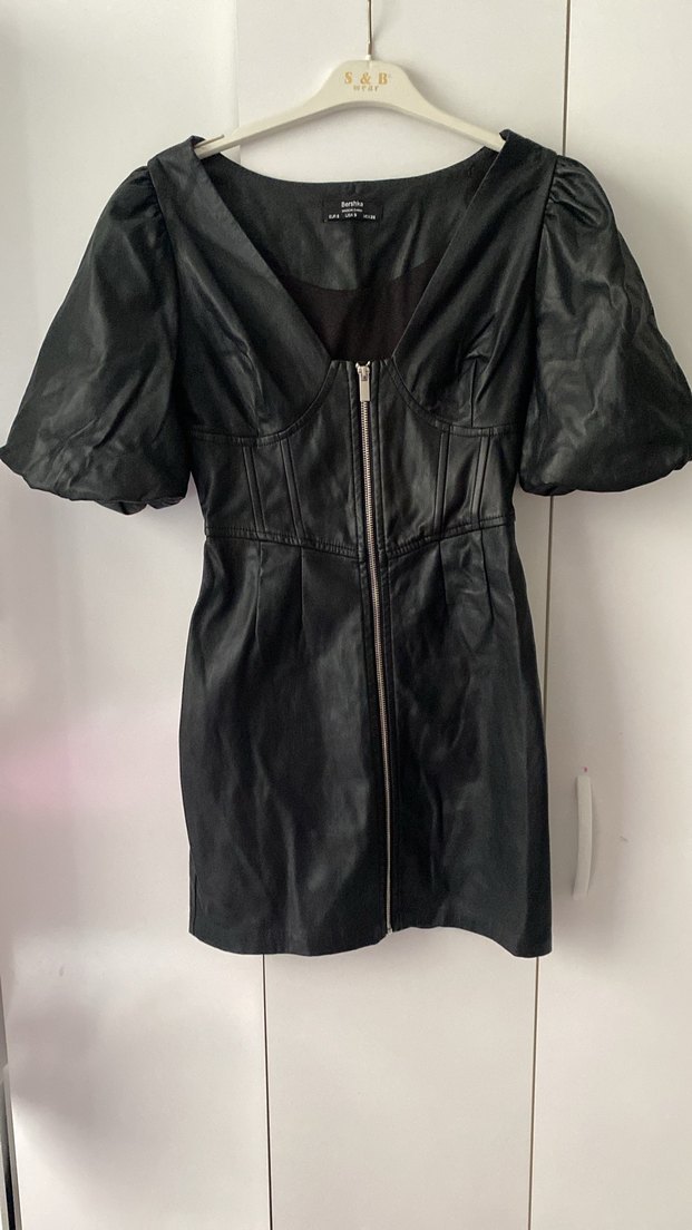 Siyah Deri Kadın Mini Elbise - Görsel 2