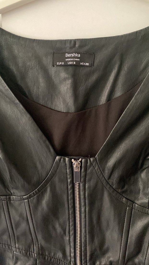 Siyah Deri Kadın Mini Elbise - Görsel 3