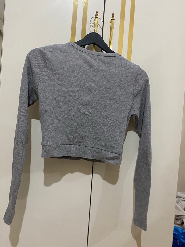 Gri Pamuklu Uzun Kollu Sweatshirt - Görsel 2