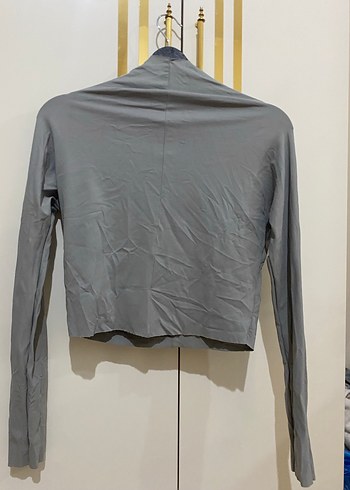 Dik Yaka Düz Uzun Kollu Kadın Crop - Görsel 4