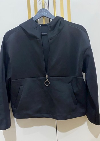 Siyah Fermuarlı Yüksek Yakalı Sweatshirt - Görsel 2