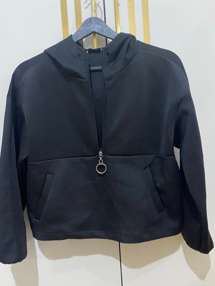 Siyah Fermuarlı Yüksek Yakalı Sweatshirt - Görsel 2