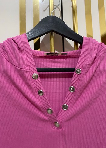 Düğmeli V Yakalı Pembe Kadın Kazak - Görsel 2