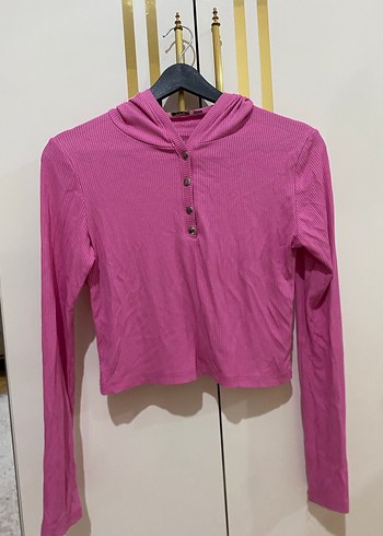 Düğmeli V Yakalı Pembe Kadın Kazak - Görsel 4