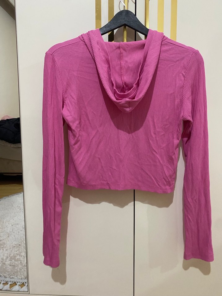 Düğmeli V Yakalı Pembe Kadın Kazak - Görsel 3