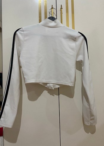 Beyaz Fermuarlı V Yaka Crop Top - Görsel 3