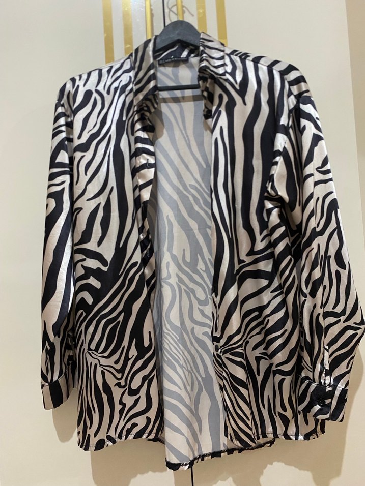 Zebra Desenli Uzun Kollu Kadın Gömlek - Görsel 2