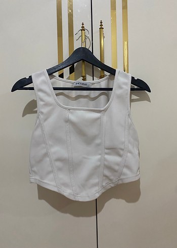 Beyaz Mini Kolsuz Crop - Görsel 2