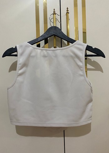 Beyaz Mini Kolsuz Crop - Görsel 3