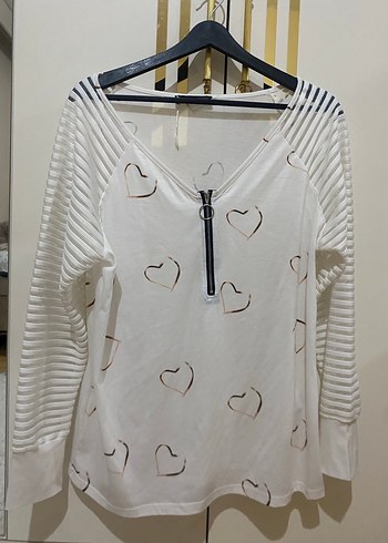 V Yaka Fermuarlı Beyaz  Bluz - Görsel 2