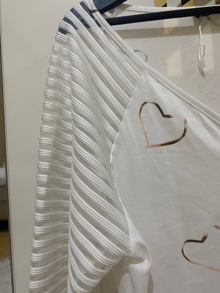 V Yaka Fermuarlı Beyaz  Bluz - Görsel 4