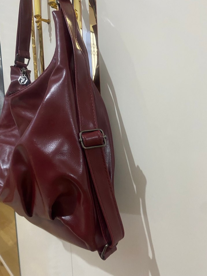 Bordo Parlak Deri Kadın Çanta - Görsel 3