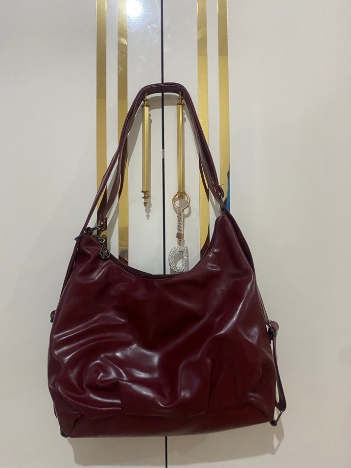 Bordo Parlak Deri Kadın Çanta - Görsel 2