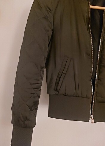 xs Beden Kapitone kollu yeşil ceket