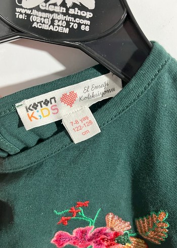 Kız Çocuk Yeşil Çiçek İşlemeli Tişört - Görsel 2