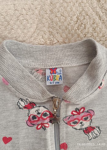 Kız Çocuk Gri Desenli Fermuarlı Sweatshirt - Görsel 2