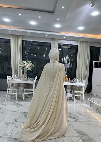 Uzun Kollu Beyaz A Kesim Abiye - Görsel 5