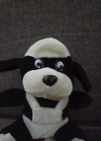 Siyah Beyaz Peluş Oyuncak Köpek - Görsel 2