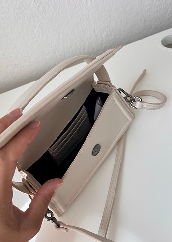 Beden beyaz Renk Bej Minimalist Deri Kadın Çantası