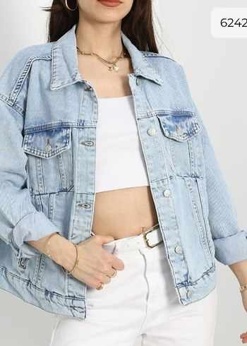 Kadın Açık Mavi Bağlama Desenli Denim Ceket