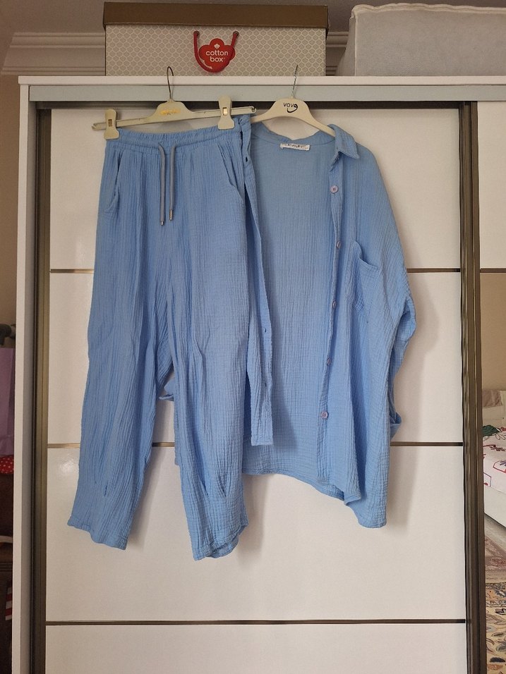 Açık mavi müslin  Kadın Takım - Görsel 3