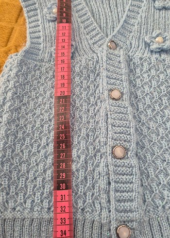 mavi simli örgü kız bebek Yelek - Görsel 5