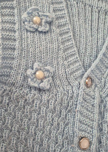 mavi simli örgü kız bebek Yelek - Görsel 7