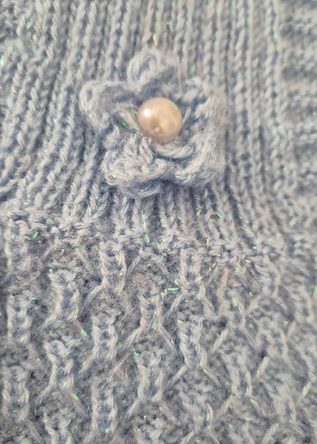 mavi simli örgü kız bebek Yelek - Görsel 3