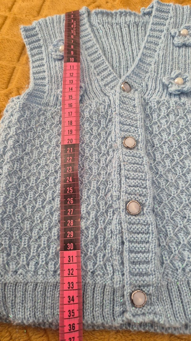 mavi simli örgü kız bebek Yelek - Görsel 5