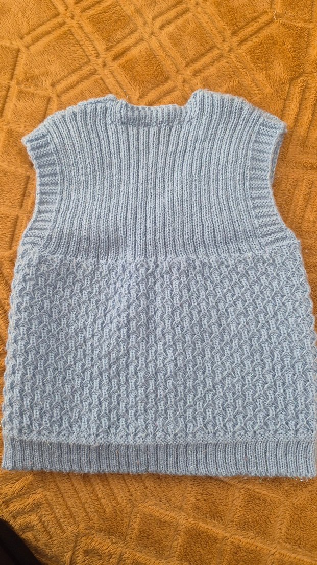 mavi simli örgü kız bebek Yelek - Görsel 2