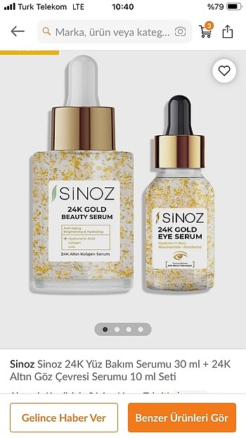 Sinoz 24K altın yüz bakım ikilisi