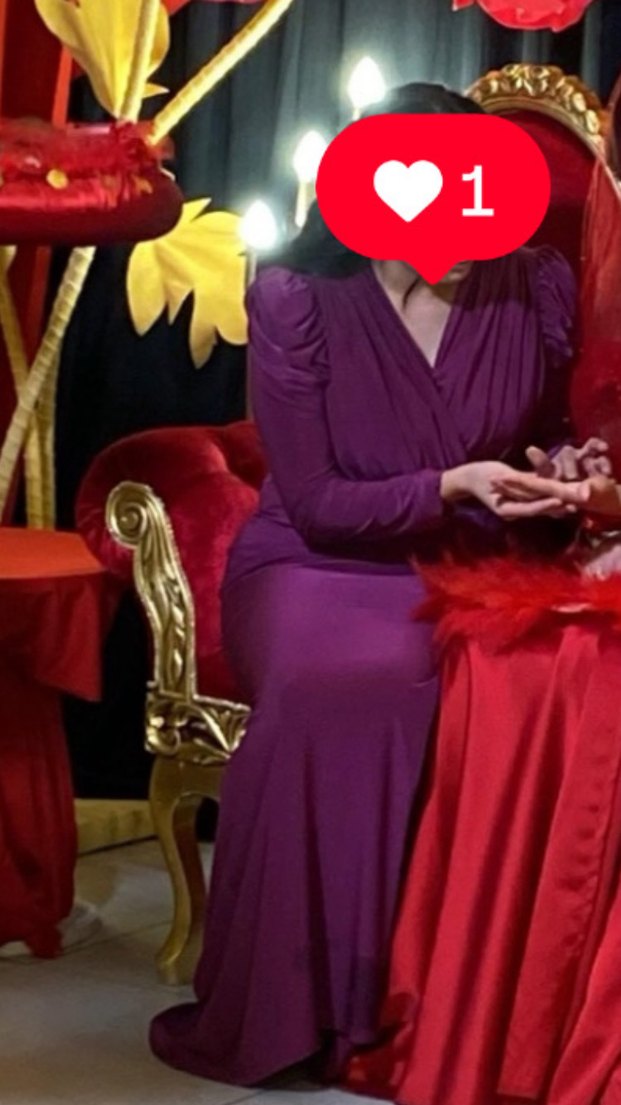 Uzun Kollu Mor V Yaka Drapeli Elbise - Görsel 2