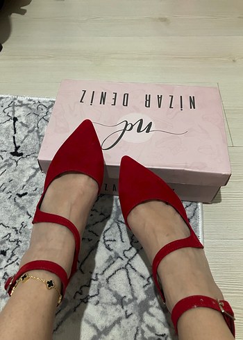 Kırmızı Süet Tokalı Blok Topuklu Kadın Ayakkabı - Görsel 2