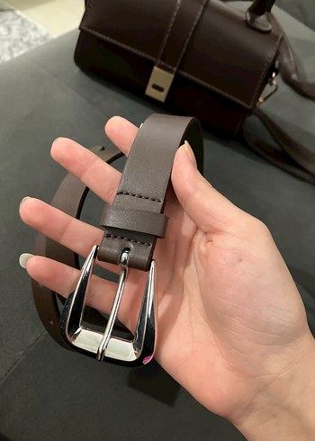 Kahverengi Deri Tokalı Kadın Çanta ,kemer seti - Görsel 2