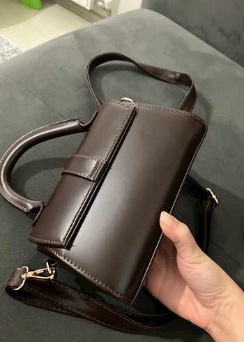 Kahverengi Deri Tokalı Kadın Çanta ,kemer seti - Görsel 5