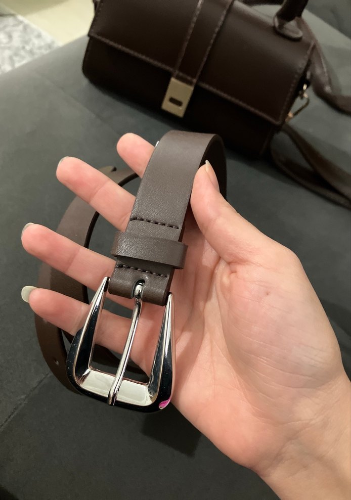 Kahverengi Deri Tokalı Kadın Çanta ,kemer seti - Görsel 2