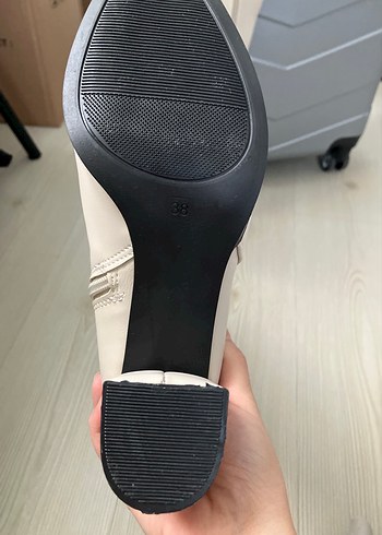 Bej Deri Stiletto Topuklu Dizüstü Kadın Çizme - Görsel 4