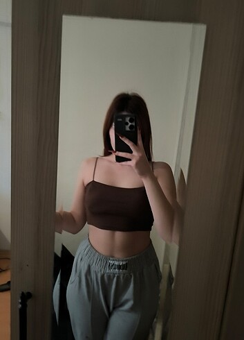 Defacto Kahverengi askılı crop top